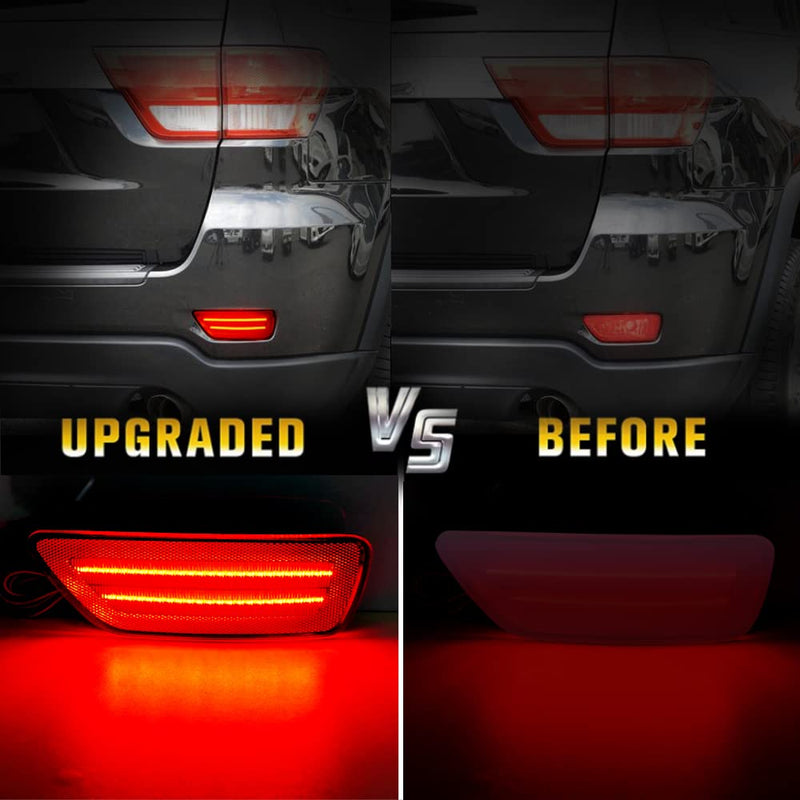  [AUSTRALIA] - D-Lumina Rear Bumper LED Reflectors Light Assembly Brake Light Fog Light Kit Compatible with Je-ep Grand Cherokee, Compass, Patriot ＆ Dodge Journey, Rear Bumper Reflector Lights Red Lens, Pack of 2