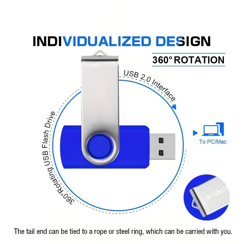 Flash Drive USB 2.0 10 Pack Swivel Blank Memory Stick Pnstaw Bulk Thumb Drive Pen Drives Jump Drive for Data Storage, File Sharing(10 Pack,Multi-Color) (10, 128, MB) 128 MB