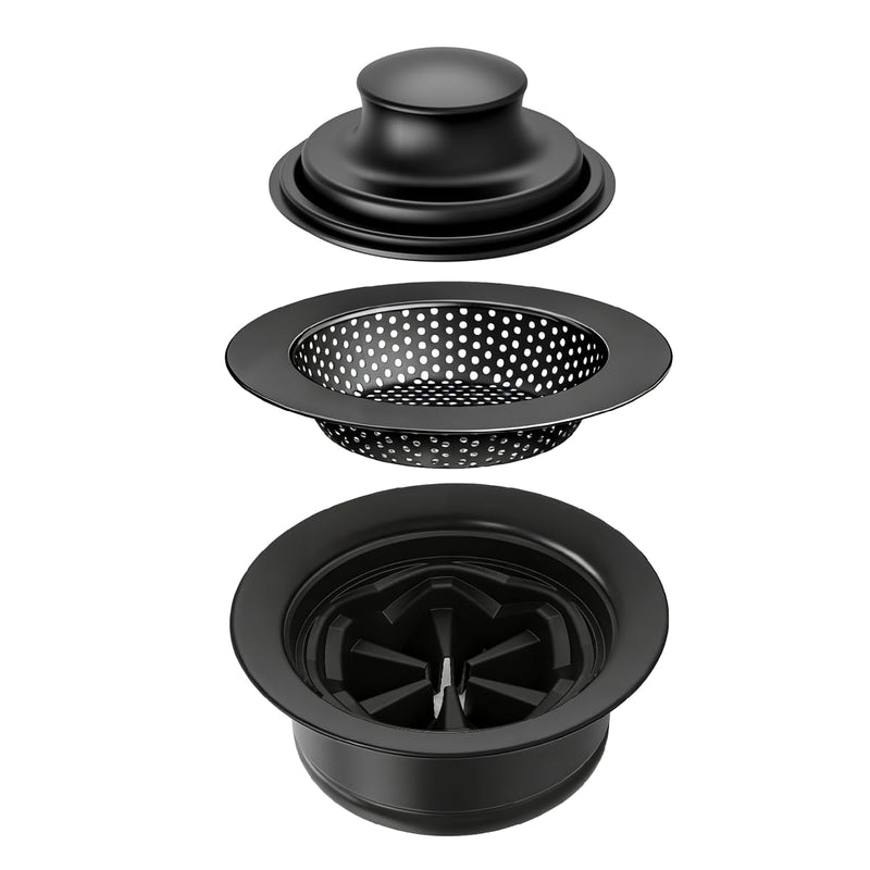 Garbage Disposal Flange 5-Piece Kit, 3.5" Putty-Free Leak-Proof Sink Stopper by UHOUSING Matte Black
