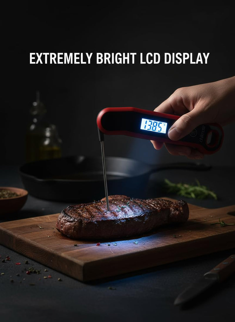 0.5 Sec Instant Read Meat Thermometer Digital with Auto-Rotating Large LCD Display & Motion Sensing, ±0.5°F Accuracy, IP67 Waterproof Food Thermometer for Cooking BBQ Grill Smoker Candy