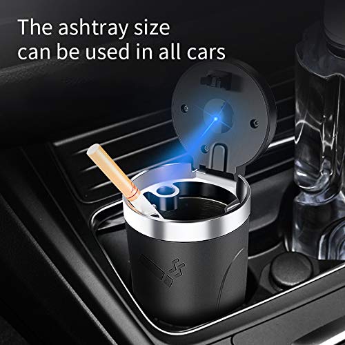 ZAIZAI,Car Ashtray with Lid Smell Proof, Car Cigarette Ashtray with Lid and Light ,Stainless Metal Material, Easy To Clean, 1pcs Black Ashtray + 1pcs Cleaning Brush