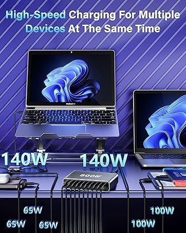 USB C Fast Charger GaNⅢ 800W Desktop Charger Block, Charging Station Hub，PD 3.1/QC 5.0 Fast Charging Station, for All iPad iPhone 16/15/14/13/Pro Max/DELL HP MacBook Pro/Air, Samsung Galaxy Note
