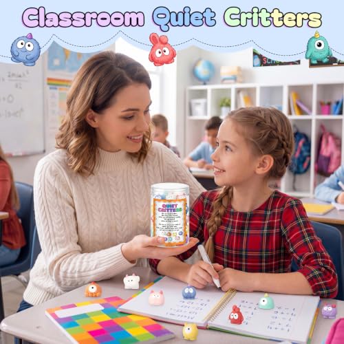 50 Pcs Quiet Critters Desk Pets for Classroom Jar Set 50 Multicolor Critters