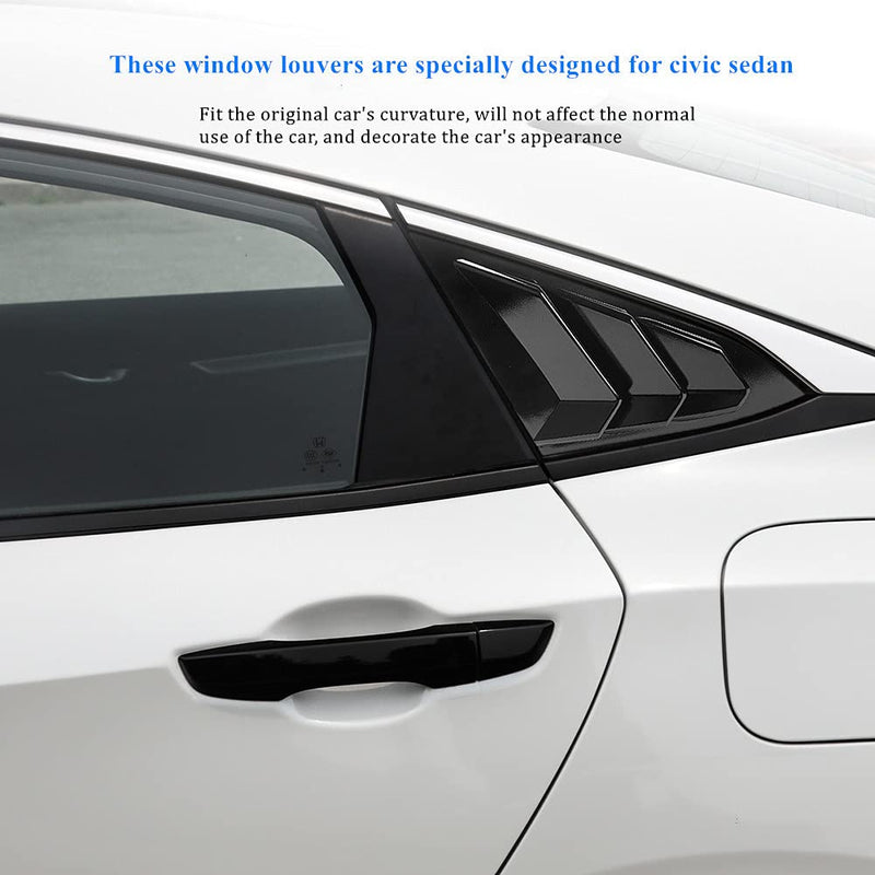 Rear Side Window Louvers Compatible for Honda Civic Sedan Accessories 2021 2020 2019 2018 2017 2016 Sport Style Air Vent Scoop Cover (Gloosy Black) Glossy Black