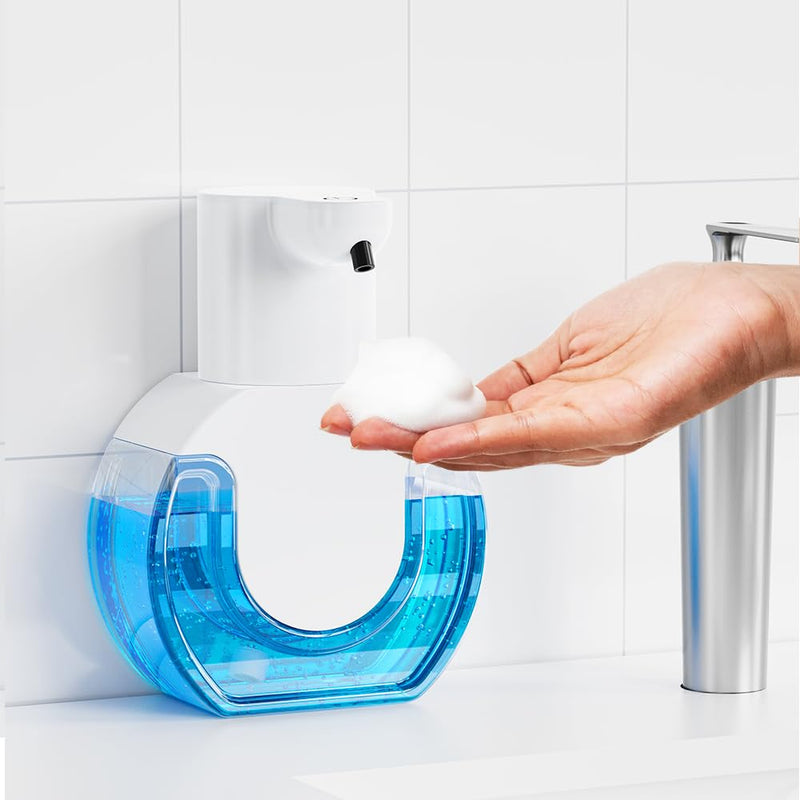 Automatic Foaming Soap Dispenser 15oz/420ml Foaming Hand Sanitizer Touchless Wall Mount with 4levels Adjustable Free Touch Electric Soap Dispenser Rechargeable with Sensor White Foam