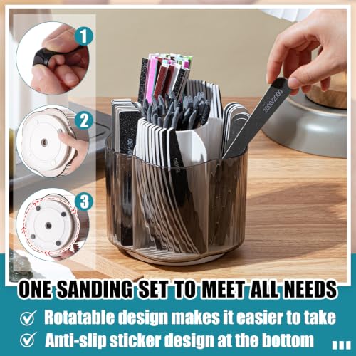 Lasnten 131 Pcs Sanding Sticks Set 360 Degree Rotating Holder 40 Polishing Sticks 30 Sanding Twigs 60 Double Side Slanted Twigs for Plastic Models Jewelry Woodworking Hobby Arts Crafts (Fashionable) Fashionable
