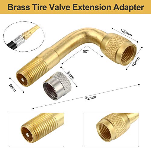 Mudder 2 Pieces 8.25 Inch Flexible Tire Valve Extension Adaptor and 2 Pieces 90 Degree Tyre Valve Extension Adaptor for Universal RV Cars Truck Motorcycle Bike Scooter