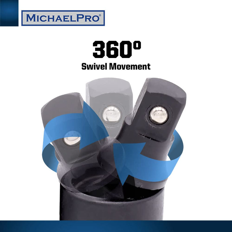 MichaelPro 3-Piece Impact Grade Universal Joint Swivel Socket Adapter Set, 1/4'', 3/8'', 1/2'' Drive, Cr-Mo Alloy Steel, 360-Degree U-Joint Sockets, Access Hard-to-Reach Fasteners - MP005026