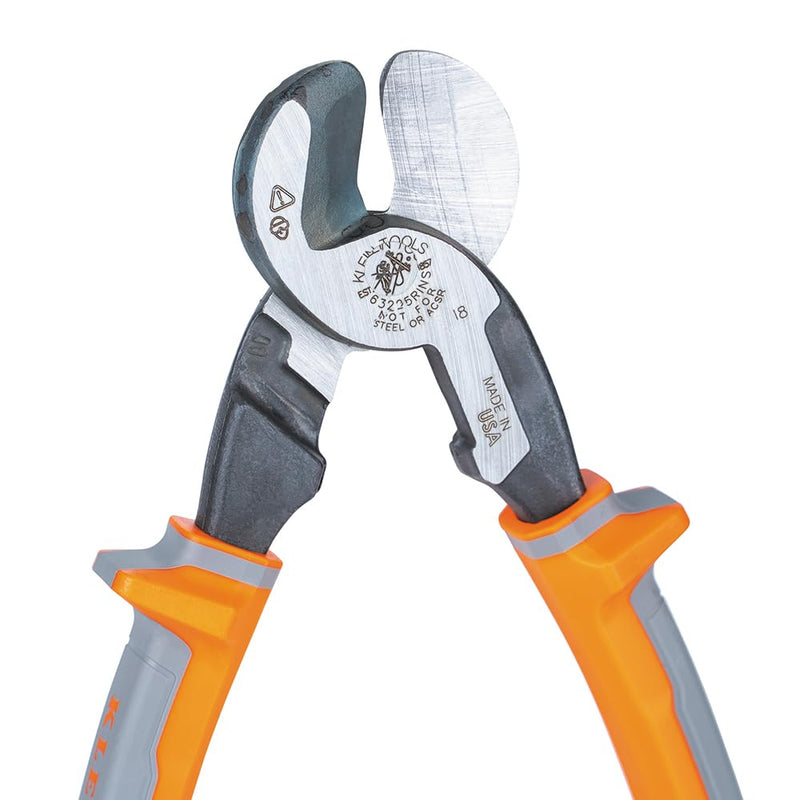 Klein Tools 63225RINS Insulated High-Leverage Precision Cable Cutter, Made in USA, for Aluminum, Copper and Communications Cable, 9-Inch