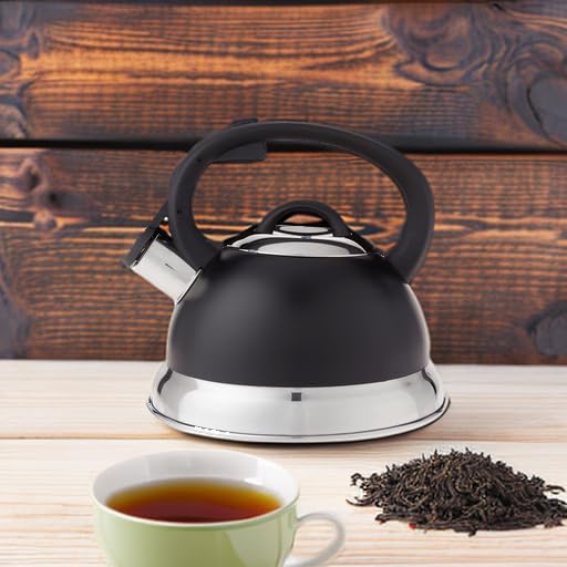 Mr. Coffee Flintshire 1.75-Quart Stainless Steel Whistling Tea Kettle with Nylon Handle – Matte Black Stove-Top Kettle for Boiling Water 1.8 Quarts