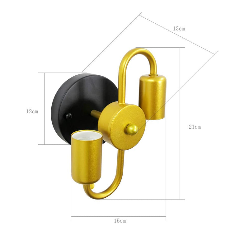 Pull Chain Switch Wall Sconces,2-Light Industrial Metal Wall Light Fixtures Sconces Wall Lighting for Bedroom Bathroom Kitchen Porch (Gold) Gold