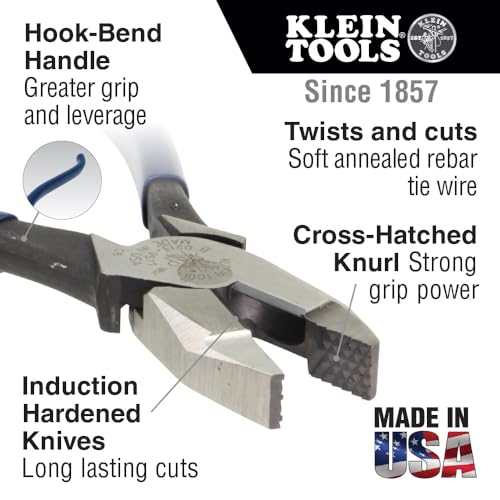 Klein Tools D201-7CSTT Slim Ironworker Pliers with Heavy Duty Knurled Jaws, Induction Hardened Knives, and a Split Tether Ring, Blue, 9-Inch Slim, Square Nose