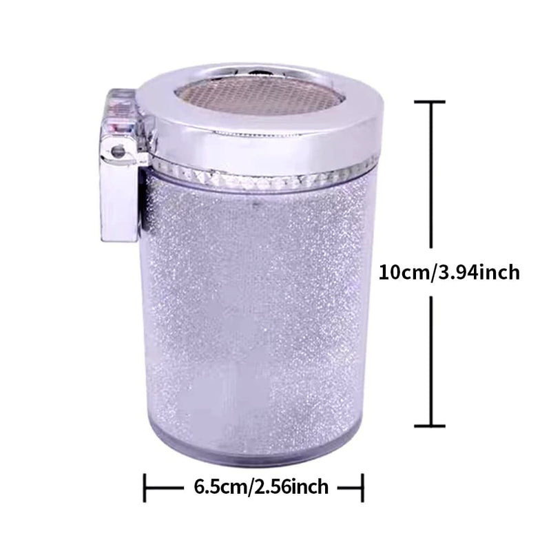 Bosaidong Car Ashtray, Auto Ashtray With LED Light, Mini Car Trash Can, Portable Ashtray with Lid Suitable for Most Vehicles, Silver