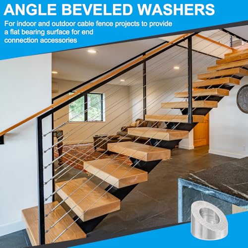 PATIKIL 1/4 Inch Angle Beveled Washer, 10 Pack T316 Stainless Steel Deck Cable Railing Hardware 37 Degree Washer for Wood Metal Aluminum Posts, Silver Tone