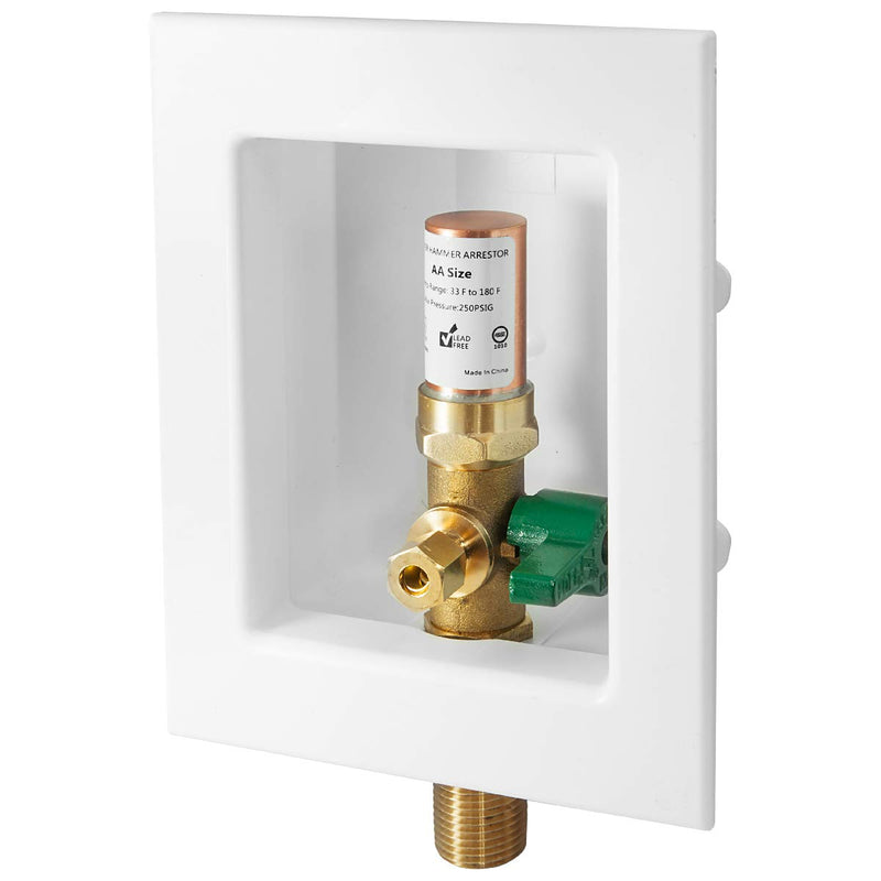 EFIELD Sweat Pre-assembled Ice Maker Outlet Box, 1/2-Inch Sweat with Installed 1/4-Turn Ball Valve with Copper Water Hammer Arrestor,(IM006)