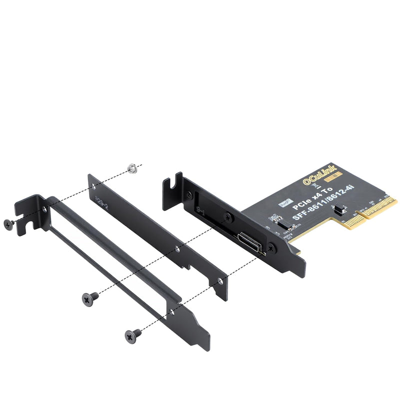 PCIe 5.0 x4 to OCuLink SFF-8611 SFF-8612 4i Host Adapter with Redriver | 128Gbps High Speed PCIe Riser Card, with Low & Full Profile PCI Brackets for External eGPU Graphics Cards, Mini PC