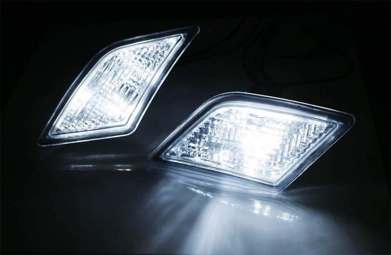 iJDMTOY Euro Clear Lens Front Side Marker Lights w/White LED Replacement Bulbs Compatible With 2008-11 Mercedes Pre-LCI W204 C250 C300 C350 & 2008-2013 C63 AMG, Replace OEM Amber Sidemarker Lamps Clear Lens White LED