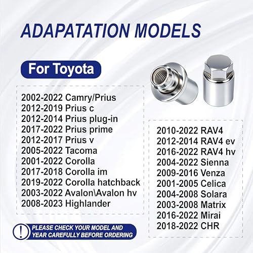 M12 x 1.5 Wheel Lock Lug Nut Set Anti Theft Fit Toyota Lexus IS250 RX350 ES350 NX200T Camry Tacoma Corolla Highlander Avalon RAV4 Sienna Venza Celica Prius Matrix CHR Mirai Replace 00276-00900 ﻿