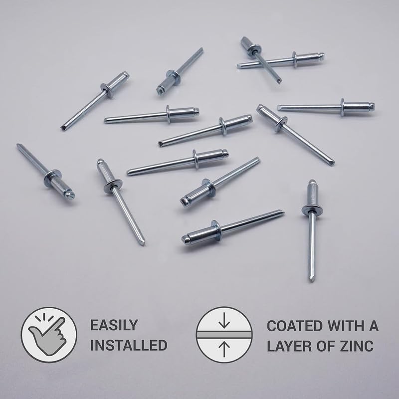 (Pack of 100) 3/16" x 15/32" (5.0 x 12 mm) Blind Rivets, Open Dome Head, Pop Rivets DIN 7337, Steel Rivets and Steel Mandrel 3/16" x 15/32" (5.0 x 12 mm)