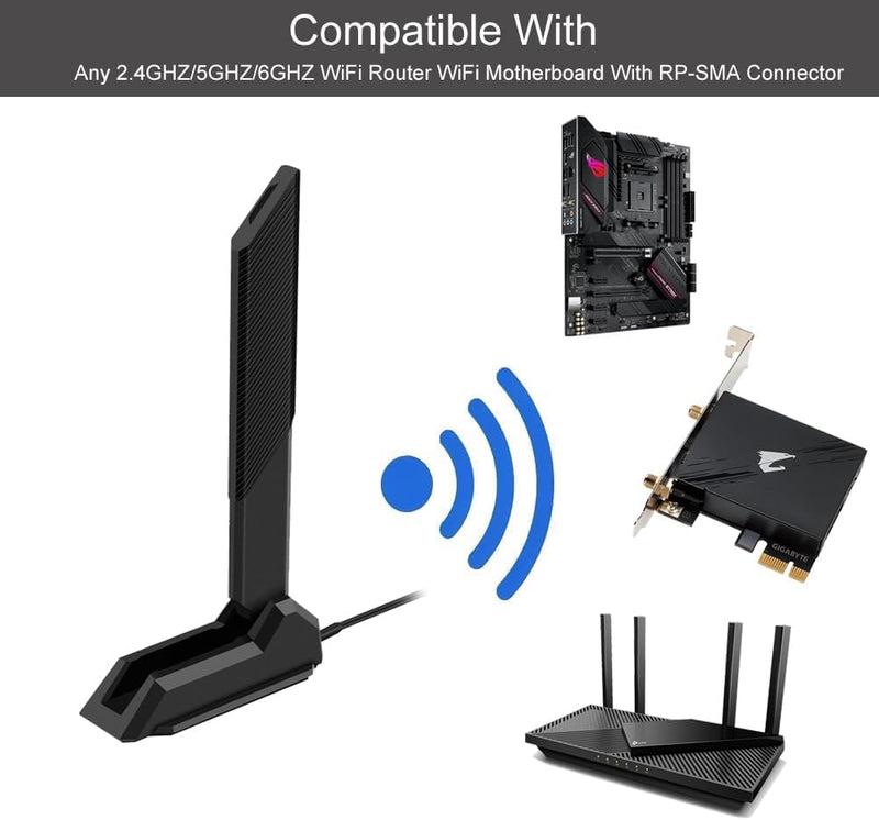 External Tri-Band 802.11BE Performance WiFi 7 Antenna with RP-SMA Male Connector for WiFi 7 PC Desktop Computer Extendable Router ASUS ROG Gaming Motherboard, Slinkdsco