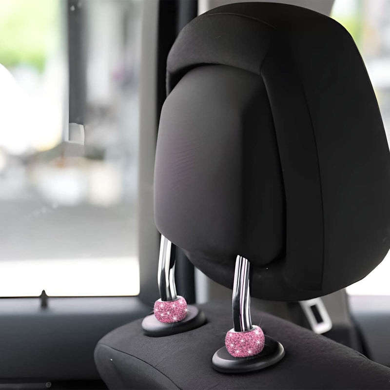 XINLIYA 4 Pack Car Headrest Collars, Bling Car Head Rest Collars Rings Decor, Rhinestone Car Head Rest Collars, Interior Car Seat Accessory, Crystal Decoration Charms for Car SUV Truck (Pink) Pink