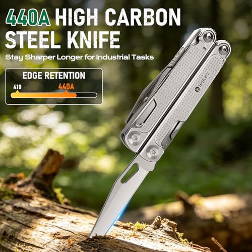 BIBURY Multitool Pliers Pro with 440A Knife & Full Size Scissors, BI2049 Silvery
