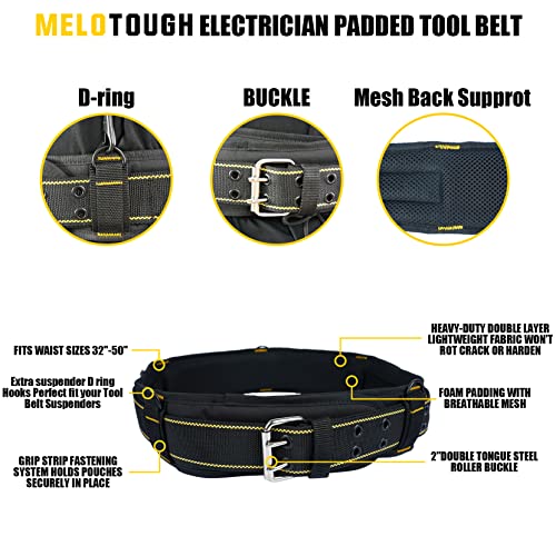 MELOTOUGH Padded Tool Belt with D ring for men Adjustable for 44"-53" Waists Heavy-duty Work Belt Metal Buckle xl/xxl