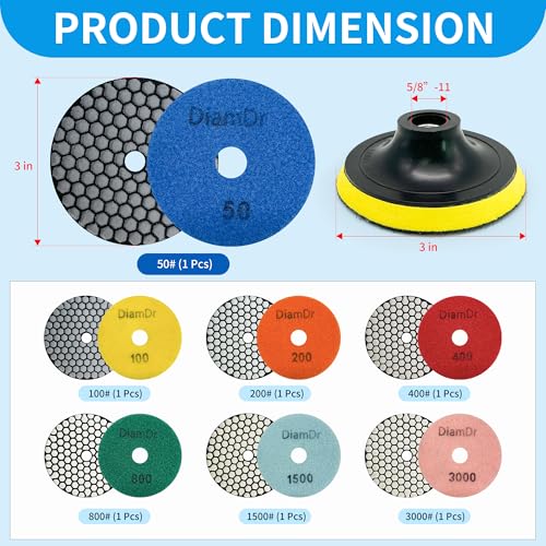 Dry Diamond Polishing Pads,3 Inch Polishing Pads Set of 8 Pieces Plus 3 inch-50-6000