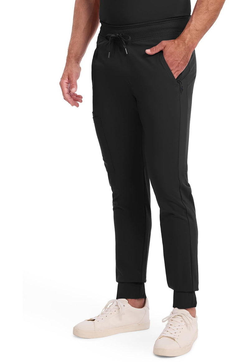 Cherokee Mens Mid Rise Jogger Scrub Pants with Zipper Cargo Pocket 360 Stretch Moisture Wicking PROTX2 Fabric - CK004A Large Black