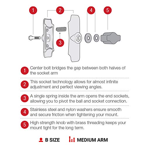 RAM Mounts Double Socket Arm RAM-B-201U-A Short Arm Compatible with RAM B Size 1" Ball Components