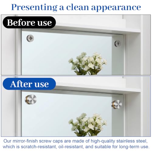 24 Pcs Screw Cap Covers Decorative Screws with Caps Mirror Stainless Steel Screw Cover Cap Brushed Finish Decorative Screws Cover Fasteners for Sign Advertising Mirrors - 0.63"/16mm Diameter