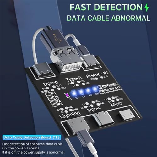 DT3 ON-Off Data Cable Detection Board USB Cable Tester for iOS Android Data Cable Type-C Micro Lightning Data Switching Test Board Tool,Black