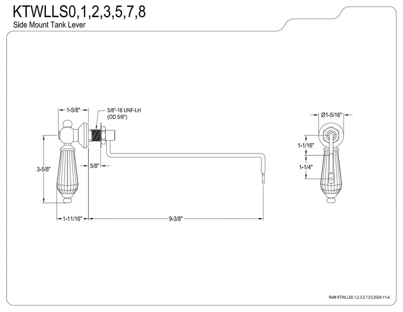Kingston Brass KTWLLS3 Wilshire Side Mount Toilet Tank Lever, Left/Right Installation in Antique Brass 9.38 x 3.63 x 1.69