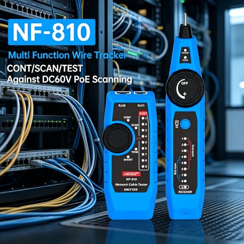 NOYAFA NF-810 Multifunctional Network Cable Tester, Ethernet LAN Network Wire Tracker with LED Light, Network line Scanning, PoE Tester, Network Line Finder for RJ11 RJ45 Cable Tracer,Telephone Line