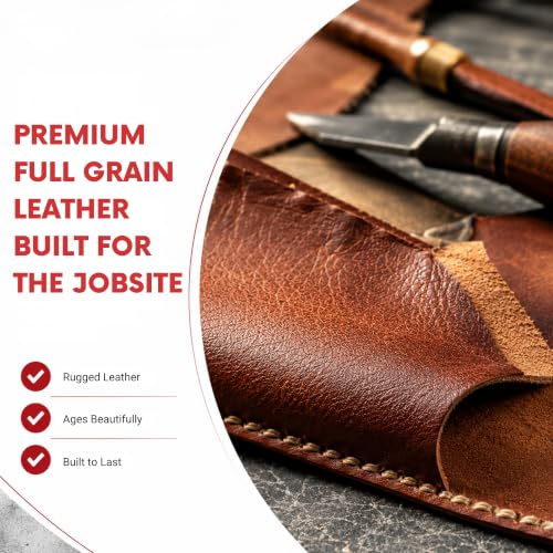 FESA Spud Wrench Holder, Full Grain Leather, Holds 3 Wrenches Cherry - With Rings