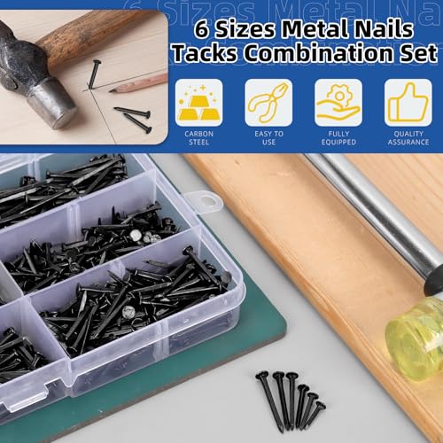 Glarks 1200pcs Shoe Repair Nails Tacks 3/8’’(10MM) 1/2’’(13MM) 5/8’’(16MM) 3/4’’(19MM) 7/8’’(22MM) 1’’(25MM) Replacement Heels Nails Tacks for Boots Furniture Nails Tacks Shoe Repair Tools