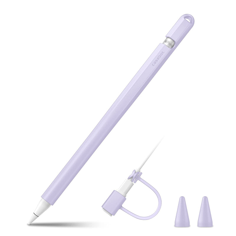 Fintie Silicone Sleeve Compatible with Apple Pencil 1st Generation, Ultra Light Pen Skin Case Cover Soft Protective Pencil Grip Holder with 2 Nib Covers & Cable Adapter Tether, Lilac Purple