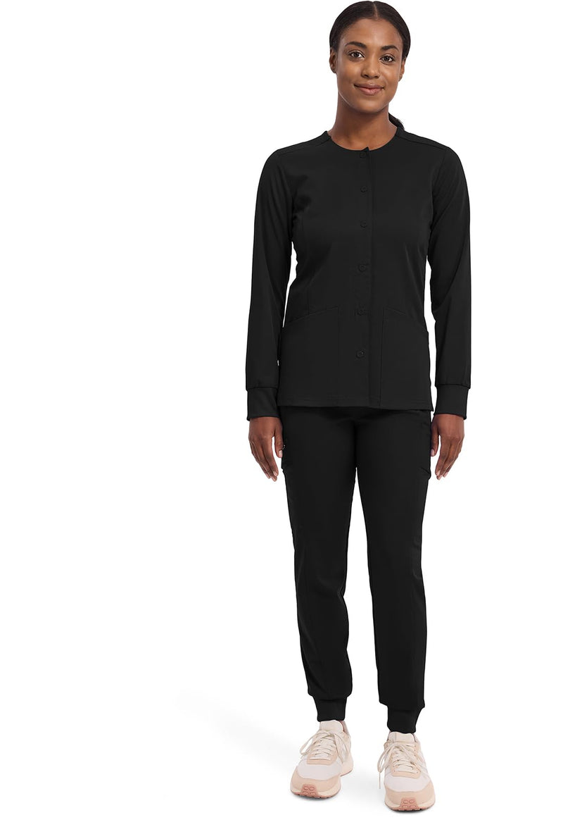 Healing Hands Women's Snap Front Scrub Jacket Daisy 2-Way Stretch Uniform 5063 Large Black