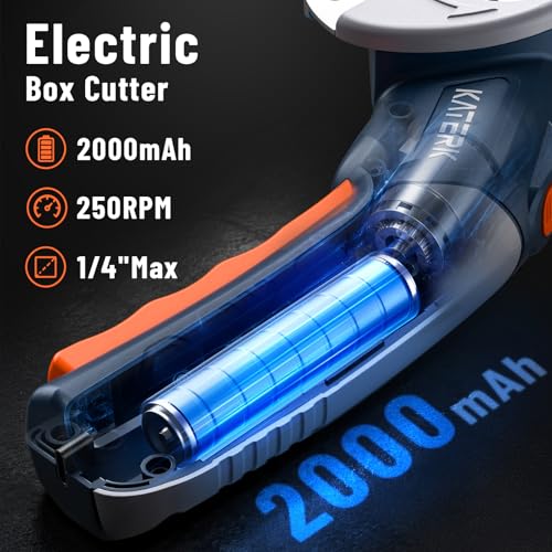 Katerk Cardboard Cutter Electric Box Cutter with Safety Lock & LED Light, Cordless Electric Scissors for Fabric Blue