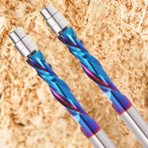 Up Down Cut Compression Spiral Flush Trim Router Bit, 1/4 Inch Shank CNC Spiral Router Bits with Bottom Bearing Carbide Trim Router Bits CNC Bits with Nano Coating for Woodwork Trimming(2PCS) 2