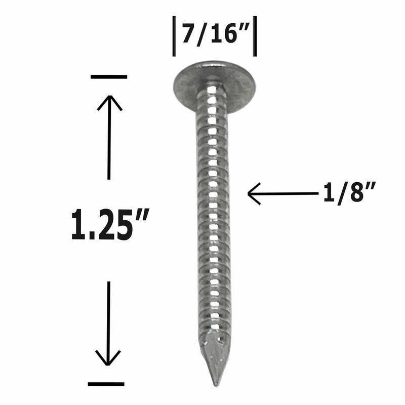 (500) 1.25”-RING SHANK ALUMINUM - ROOFING SIDING NAILS - Vinyl & Aluminum Siding & Facia Trim Nail – Aluminum metal secure holding Ring Shank nail – 1.25 in 500-Pack