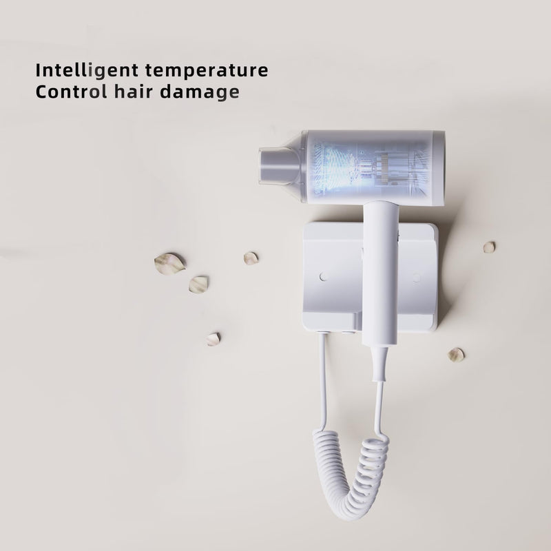 Powerful 1875W Wall-Mounted Hairdryer with Safety Switch,Elegant Hair Dryer with Stand for Bathroom,Hotel and Home (White) White