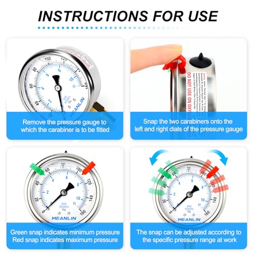MEANLIN MEASURE 0~160Psi Liquid Filled Pressure Gauge 1/4" NPT 2.5" FACE DIAL Stainless Steel Glycerin Filled WOG Water Oil Air Lower Mount (with 2PCS Snaps) 0-160Psi Lower Mount (1/4NPT)