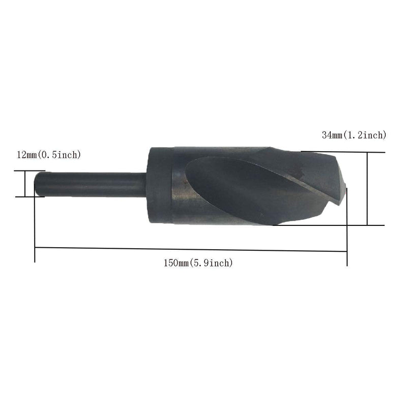 XMHF 34mm Black Oxide High Speed Steel Reduced Shank Drill Bit 34