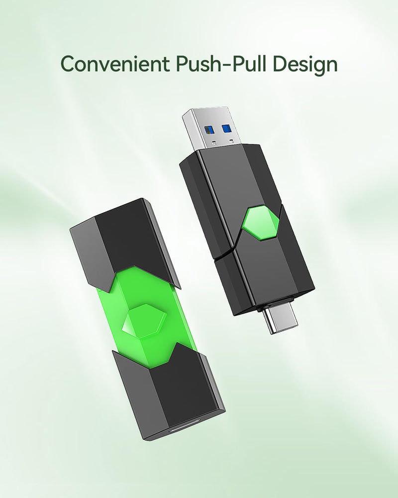 K&ZZ Type-C USB Flash Drive 64G, Thumb Dual Drive USB 3.0 + Type-C, USB Stick for Smartphones and Computers 64GB-3.0 Green