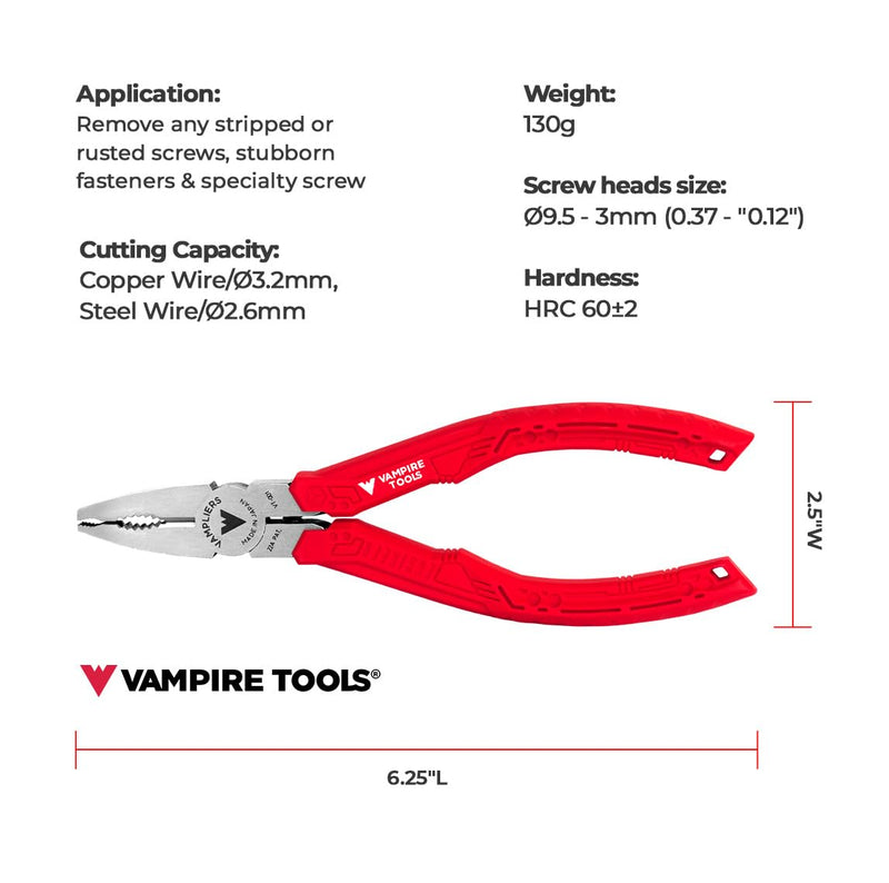 VAMPLIERS 6.25" Stripped Screw Extractor Pliers. Made in Japan. Time-Saving Screw Removal Tool Quickly Extracts Rusted, Stuck, Damaged Screws & Fasteners. 6.25" Vamplier
