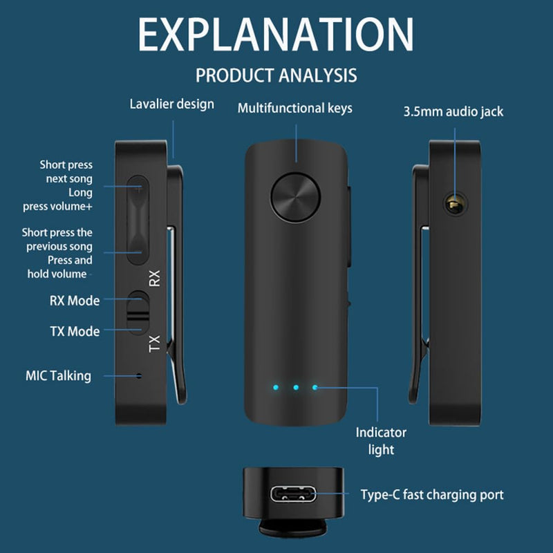 Bluetooth 5.3 AUX 2 in 1 Adapter for Car, 3.5mm Wireless Transmitter and Receiver, Hands-Free Call for Cars, Speakers, Stereo Systems and Headphones Blue
