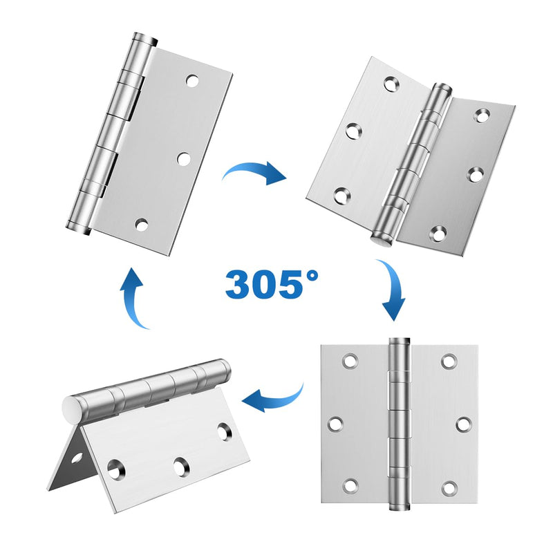 304 Stainless Steel Door Hinges,3.5 x 3.5 Inch Ball Bearing Hinges, 3 1/2 Inch Interior Door Hinges with Square Corners, Door Hardwares (3Pack, Silver)