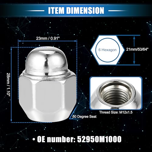 20 Pcs Wheel Lug Nuts Compatible for Hyundai Santa Fe Sonata, Durable Chorme Plated M12x1.5 Carbon Steel Silver Tone Tire Lugnuts 20