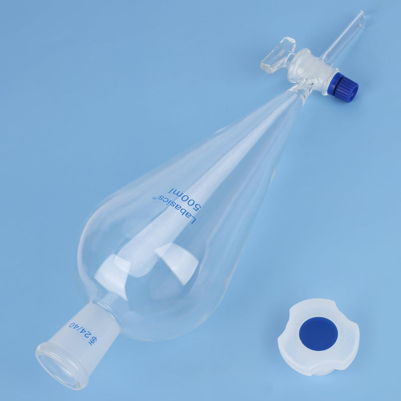 Labasics Borosilicate Glass 500mL Conical Separatory Funnel with Glass Stopcock, Ideal for Liquid Separation in Laboratories